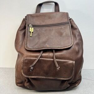 Vintage Fossil 1954 Classic Brown Pebbled Leather Backpack 75082 Brass Key